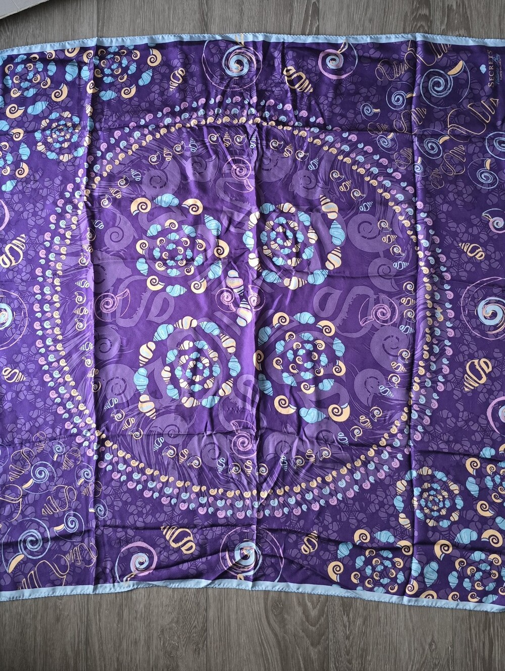 Pineda Covalin 100% Silk Scarf Purple Seashell Print Large 35 Square Wrap Mexico